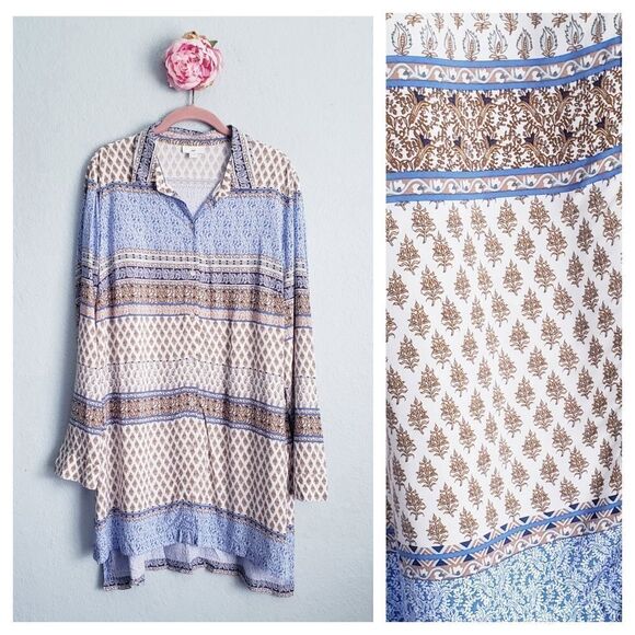 J. Jill Mixed Media Button Down Long Sleeve Tunic - Picture 1 of 9